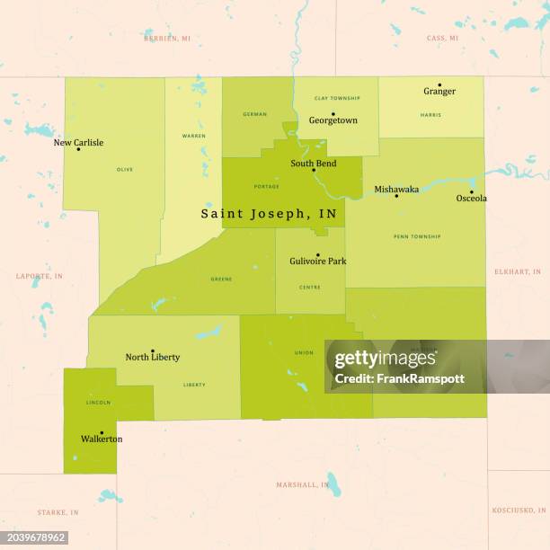 in saint joseph county vector map green - south bend indiana stock illustrations