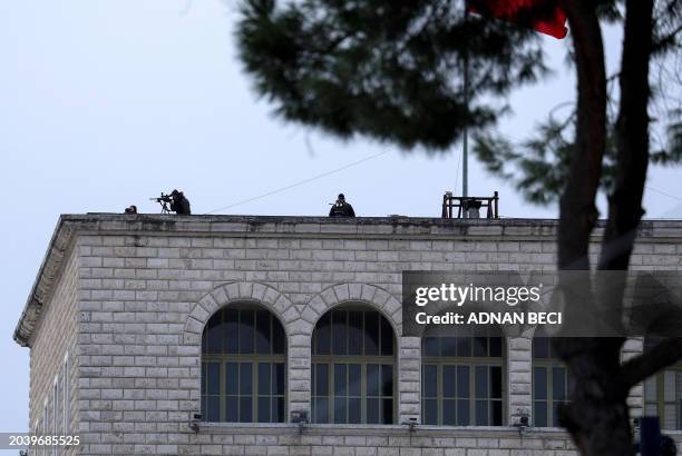 Snipers of Special Forces secure the perimeter ahead of the Higher Growth and faster Convergence for the Western Balkans - Summit in Tirana on...