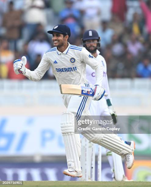 India batsmen Shubman Gill celebrates the winning runs during day four of the 4th Test Match between India and England at JSCA International Stadium...