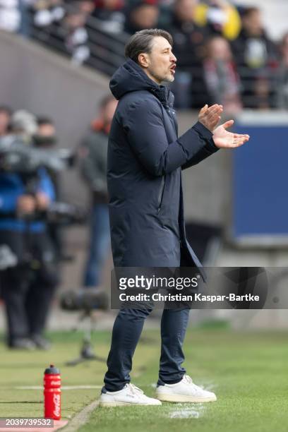 Niko Kovac, Head coach of VfL Wolfsburg reacts during the Bundesliga match between Eintracht Frankfurt and VfL Wolfsburg at Deutsche Bank Park on...