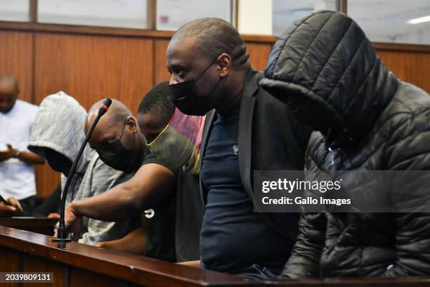 Suspects during the AKA murder case at Durban Magistrate's Court on February 29, 2024 in Durban, South Africa. The suspects face charges of murder,...