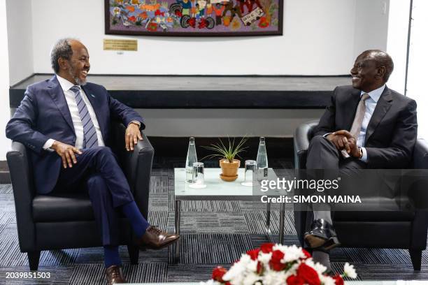 Somalia President Hassan Sheikh Mohamud and Kenya's President William Ruto, hold talks before the attending the high level segment session of the 6th...