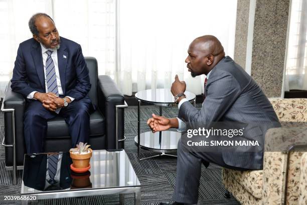 Somalia President Hassan Sheikh Mohamud and Kenya's Cabinet Secretary in the Ministry of Roads and Transport Kipchumba Murkomen, hold talks before...