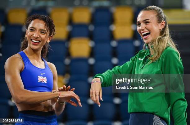 Scotland , United Kingdom - 29 February 2024; Sharlene Mawdsley of Ireland, right, and Laviai Nielsen of Great Britain after being given matching...