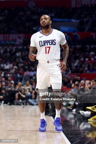 Tucker of the Los Angeles Clippers looks on during the second quarter against the Sacramento Kings at Crypto.com Arena on February 25, 2024 in Los...