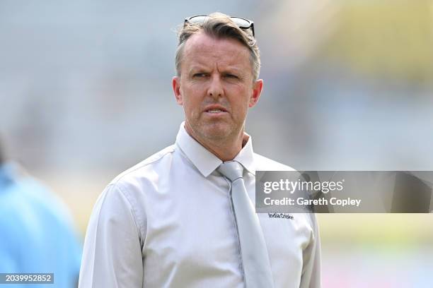 Former England cricketer and broadcaster Graeme Swann during day four of the 4th Test Match between India and England at JSCA International Stadium...