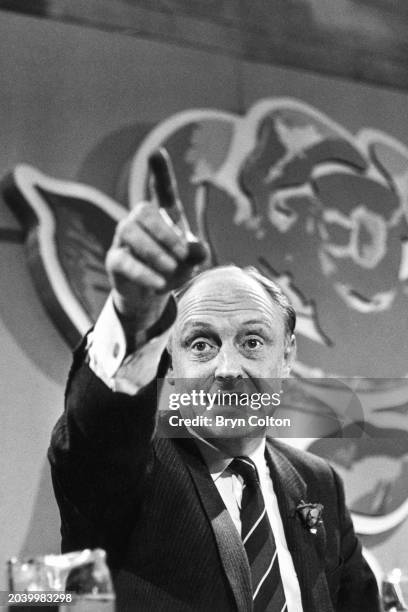 Leader of the Labour Party Neil Kinnock at the Welsh Labour party conference while on the campaign trail for the 1987 UK general election in...