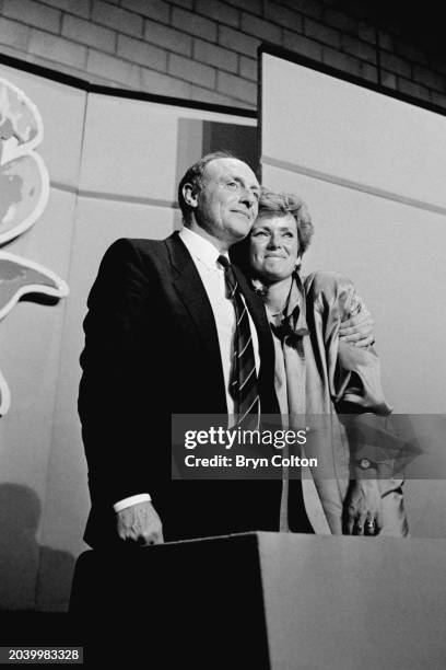 Married couple, Leader of the Labour Party Neil Kinnock and Glenys Kinnock , on election day during the 1987 UK general election at Pontllanfraith...