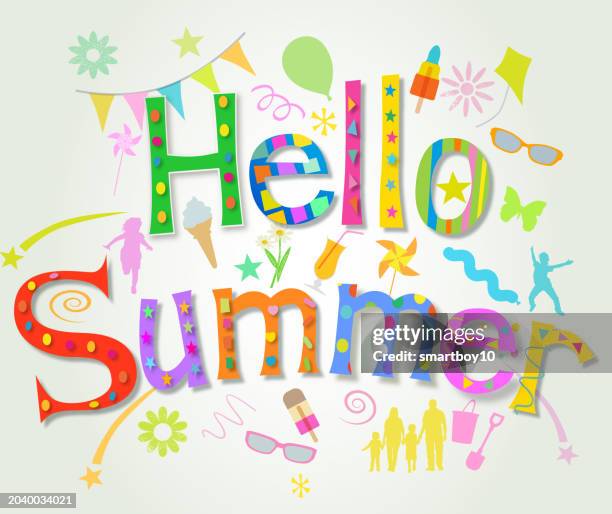 hello summer - paper windmill stock illustrations