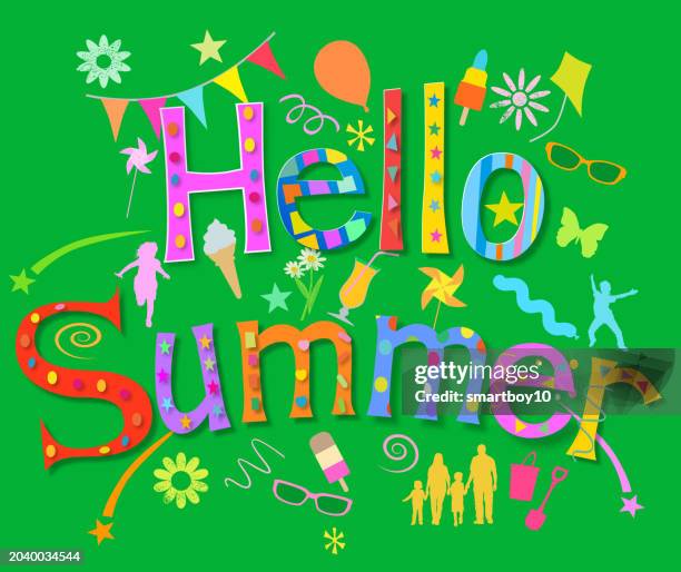 hello summer - paper windmill stock illustrations