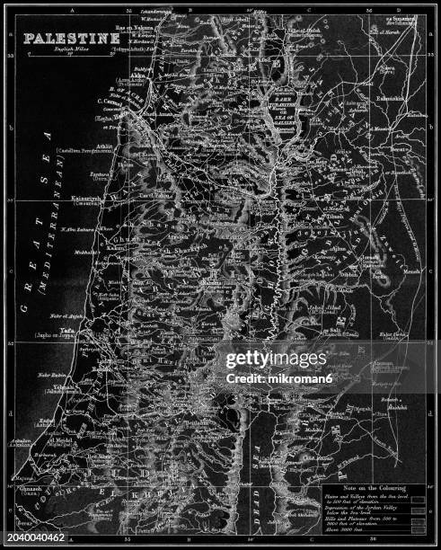 old chromolithograph map of palestine and jerusalem - town stock illustrations stock pictures, royalty-free photos & images