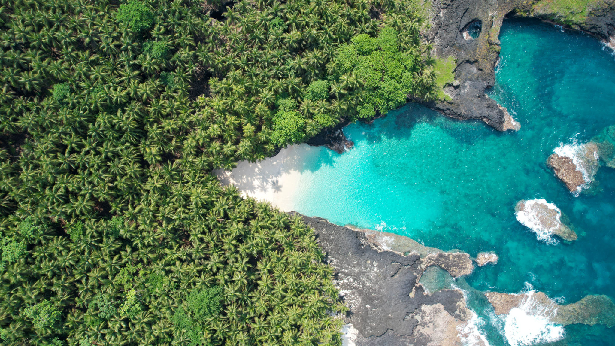 Aerial view from bateria beach at ilheu das rolas at Sao Tome,Africa Aerial view from bateria beach at ilheu das rolas at Sao Tome,Africa