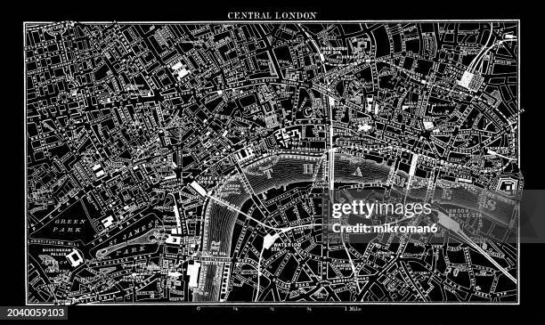 old chromolithograph map of central london (inner city), england - town stock illustrations stock pictures, royalty-free photos & images