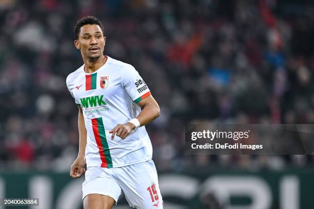 Felix Uduokhai of FC Augsburg looks on during the Bundesliga match between FC Augsburg and Sport-Club Freiburg at WWK-Arena on February 25, 2024 in...