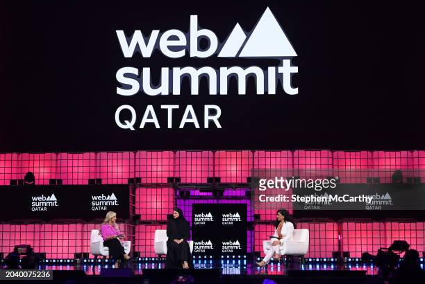 Doha , Qatar - 29 February 2024; Speakers, from left, Carol Bresolin, Actress & Content Creator, Haneen Alsaify, Influencer & Entrepreneur, and...
