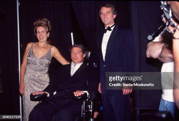 Portrait of married American actors, Dana Reeve and Christopher Reeve , as they pose with politician Robert Kennedy Jr as they attend the second...