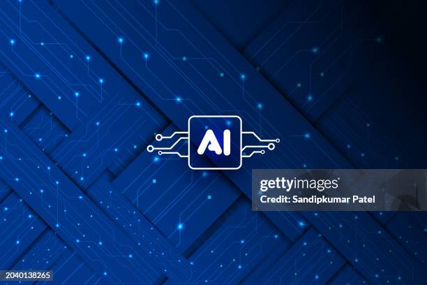 ai artificial intelligence chipset on circuit board in futuristic concept - informational poster design stock illustrations