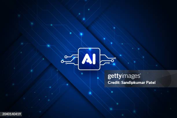 ai artificial intelligence chipset on circuit board in futuristic concept - informational poster design stock illustrations