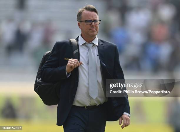 Graeme Swann walks across the ground after the 4th Test Match between India and England at JSCA International Stadium Complex on February 26, 2024 in...