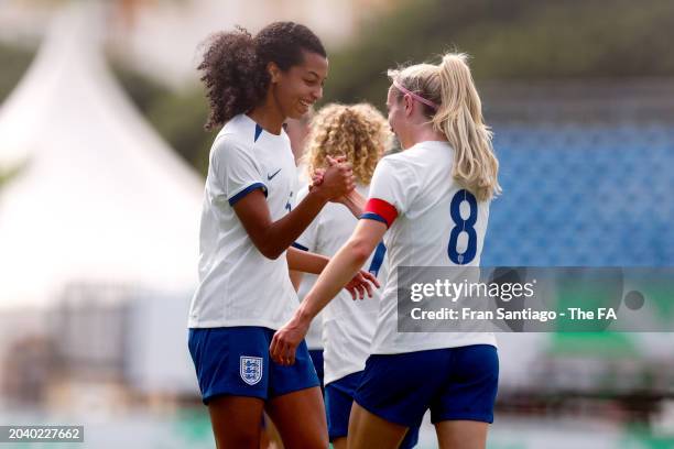 Hannah Silcock and Missy Bo Kearns of England celebrate during the International Women's Friendly between Netherlands U23 and England U23 at Banus...