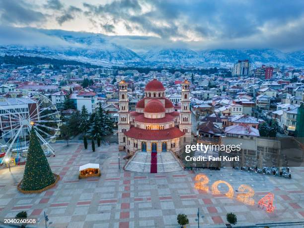 cathedral of korça - albania stock pictures, royalty-free photos & images