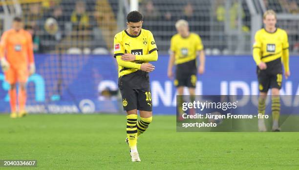 Jason Sancho of Dortmund disappointed after a goal against during the Bundesliga match between Borussia Dortmund and TSG Hoffenheim at Signal Iduna...
