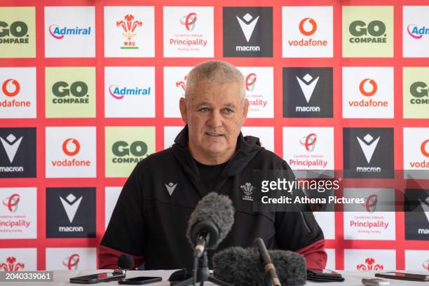 Warren Gatland Coach of Wales talks to the press during the Wales Press Conference at The Vale Resort on February 29, 2024 in Hensol, Wales.