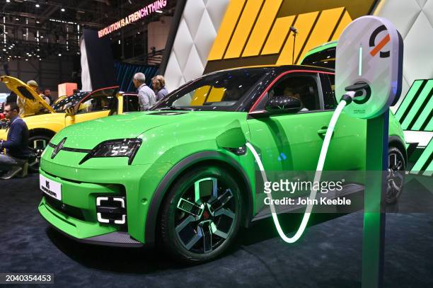 Renault R5 E-Tech fully electric EV is displayed during the Geneva Motor Show 2024 at Palexpo on February 26, 2024 in Geneva, Switzerland. The 2024...