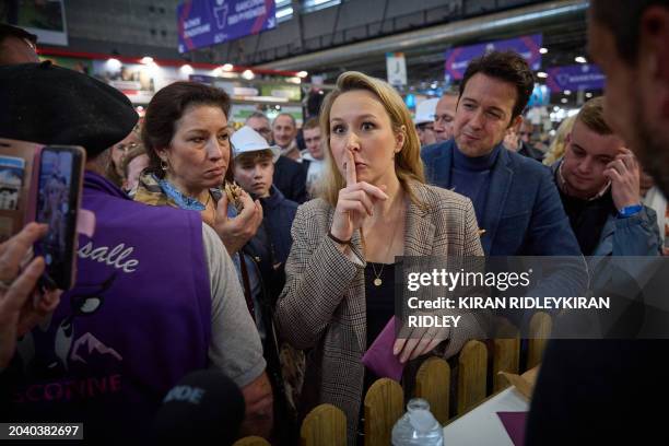 France's far-right party "Reconquete" Executive Vice-President of "Reconquete", party list for the European elections Marion Marechal , flanked by...