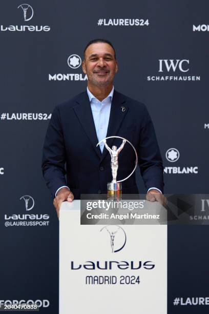 Laureus Academy Member Ruud Gullit poses with The Laureus World Sports Award trophy during the Laureus World Sports Awards 2024 nominations...