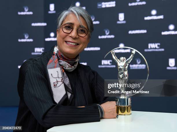 Laureus Academy Member Nawal El Moutawakel poses with The Laureus World Sports Award trophy during the Laureus World Sports Awards 2024 nominations...