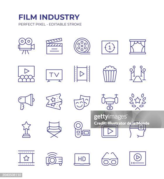 stockillustraties, clipart, cartoons en iconen met film industry, movie camera, film slate, clapperboard, movie premiere, red carpet, director, movie award and so on - movie awards red carpet