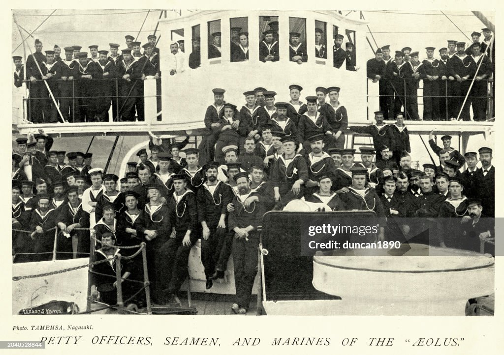 Marinha Real Britânica, Pequenos oficiais, marinheiros e fuzileiros navais do HMS Aeolus, História Militar, década de 1890, século 19