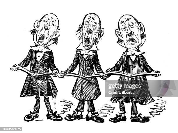 british satire caricature comic cartoon illustration - triplets stock illustrations