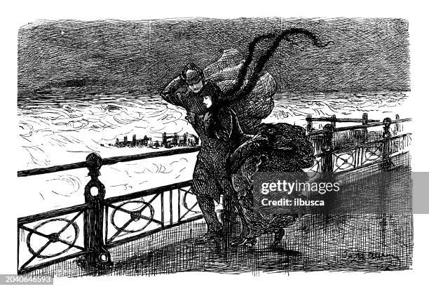 british satire caricature comic cartoon illustration - walking boardwalk stock illustrations