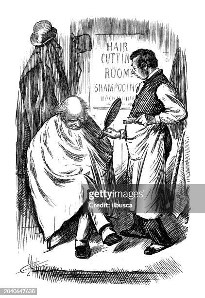 british satire caricature comic cartoon illustration - shaving head stock illustrations