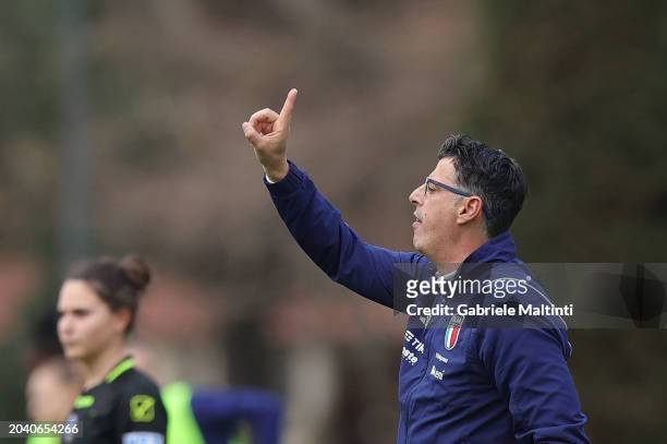 Marco Dessi' manager of Italy U16 gestures during the Women U16 International Friendly match beteween Italy and France at Centro di Preparazione...