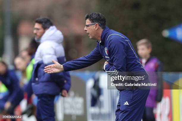 Marco Dessi' manager of Italy U16 gestures during the Women U16 International Friendly match beteween Italy and France at Centro di Preparazione...