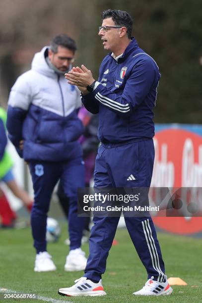 Marco Dessi' manager of Italy U16 gestures during the Women U16 International Friendly match beteween Italy and France at Centro di Preparazione...