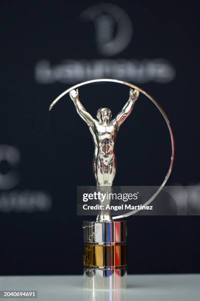 Detailed view of The Laureus World Sports Award trophy prior to the Laureus World Sports Awards 2024 nominations announcement at Real Casa de Correos...