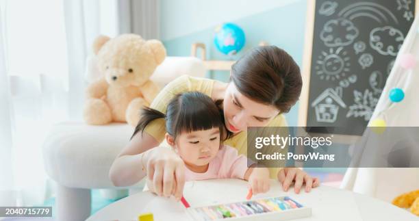 asian mother painting with kid - accompanying stock pictures, royalty-free photos & images