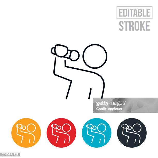singer singing with a microphone in hand thin line icon - editable stroke - talent show stock illustrations