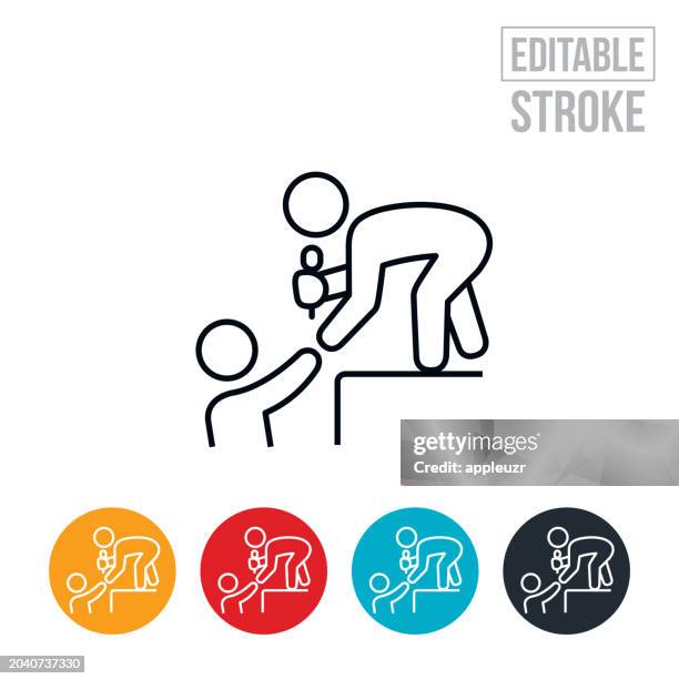 musician entertaining fans while singing at a concert thin line icon - editable stroke - talent show stock illustrations
