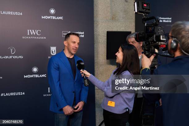 Laureus Academy Member Alessandro del Piero speaks to the media during the Laureus World Sports Awards 2024 nominations announcement at Real Casa de...