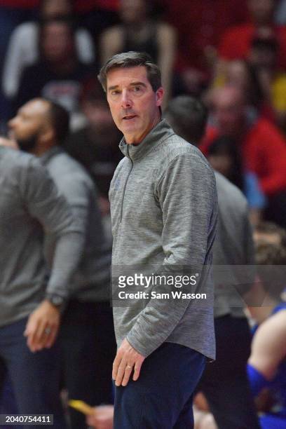 Head coach Joe Scott of the Air Force Falcons looks on during the second half of a game against the New Mexico Lobos at The Pit on February 24, 2024...