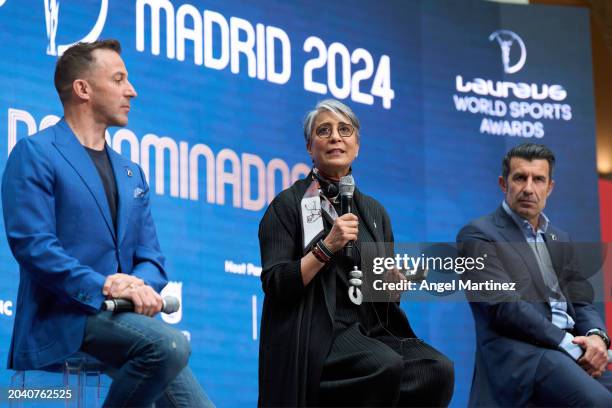 Laureus Academy Member Nawal El Moutawakel speaks during the Laureus World Sports Awards 2024 nominations announcement at Real Casa de Correos on...