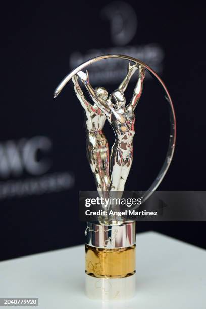 Detailed view of The Laureus World Sports Award trophy prior to the Laureus World Sports Awards 2024 nominations announcement at Real Casa de Correos...