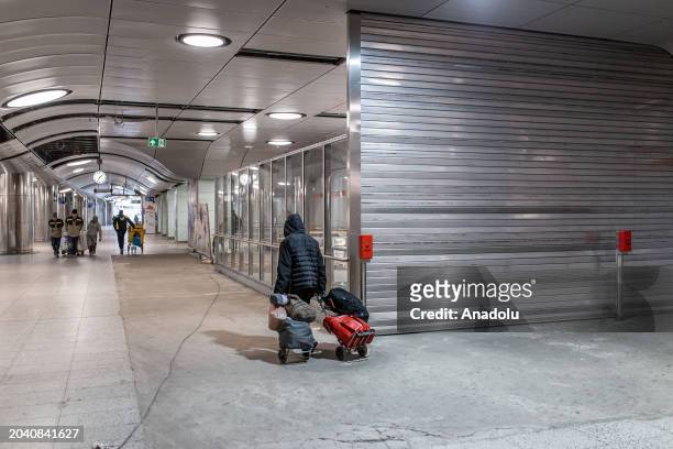 View of a closed U-Bahn station during a two-day strike on February 29, 2024 in Dortmund, Germany. Public transport workers are striking today and...