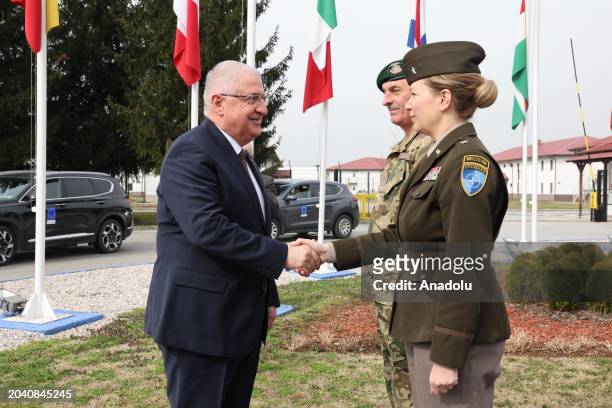 Turkish Defense Minister Yasar Guler meets with NATO Sarajevo Commander Brigadier General Pamela Mcgaha as he visits the Headquarters of the Turkish...