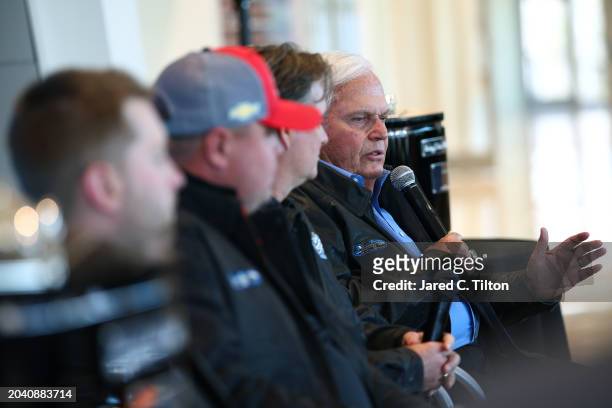 Rick Hendrick speaks during the 2024 Daytona 500 Champion Celebration at Hendrick Motorsports Campus on February 26, 2024 in Concord, North Carolina.